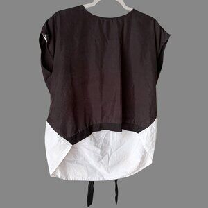Mod Ref Colorblock Tie Front Top Black White Hi Low Hem Shirt Size Medium